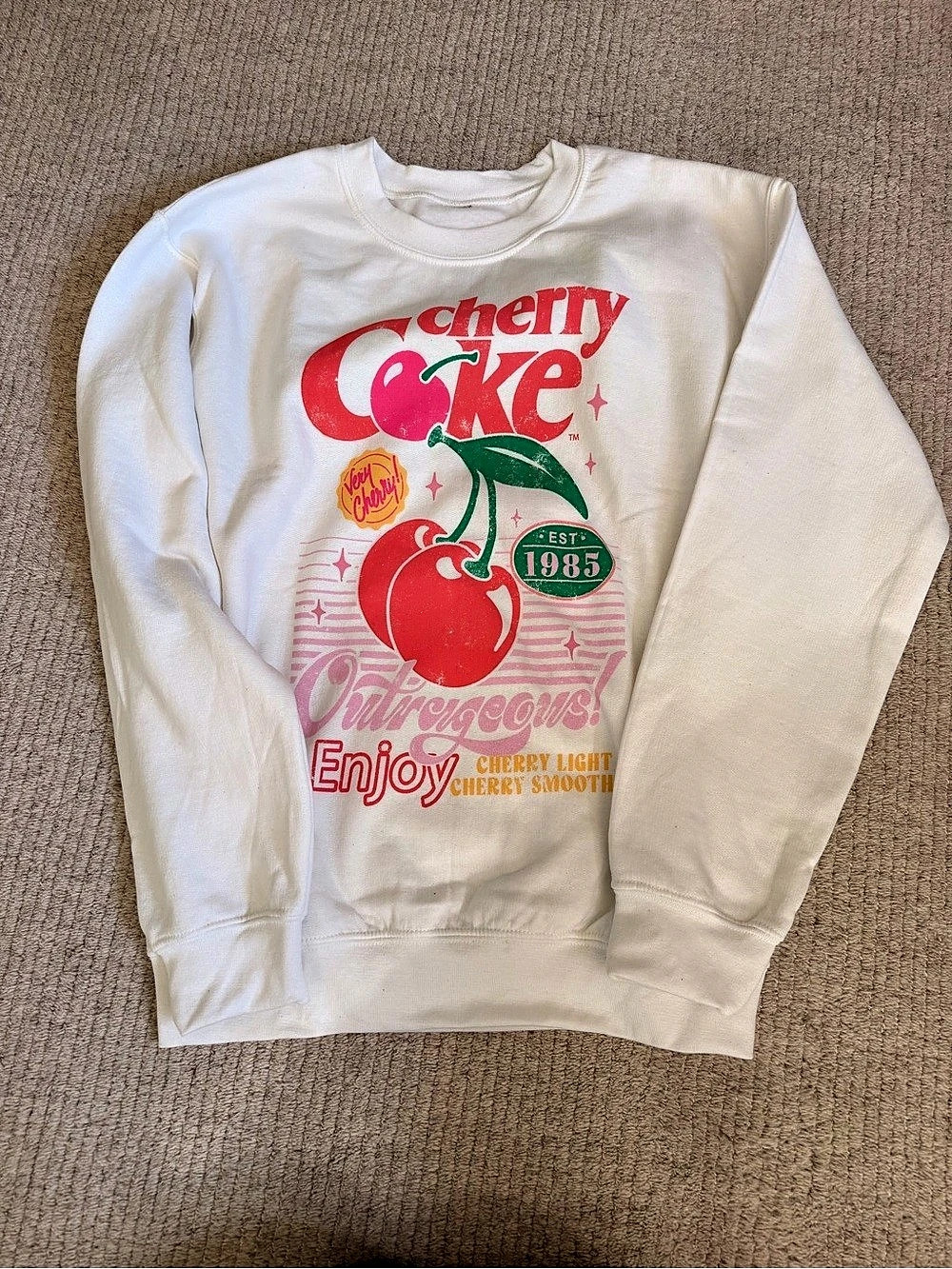 Coca-Cola Cherry Coke Graphic Pullover Sweatshirt White & Red Medium